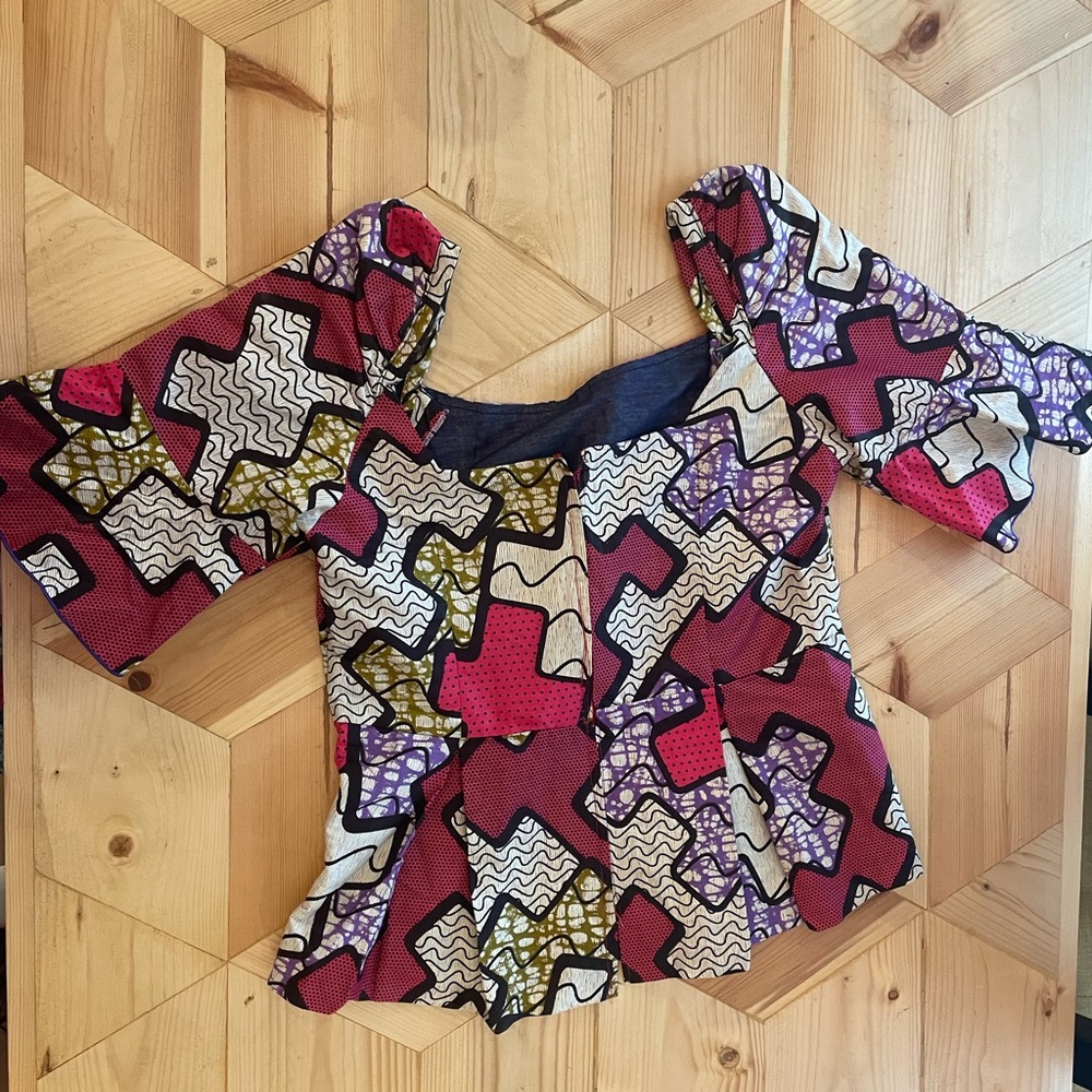 Ankara (West African) peplum top with matching long pencil skirt and wrap